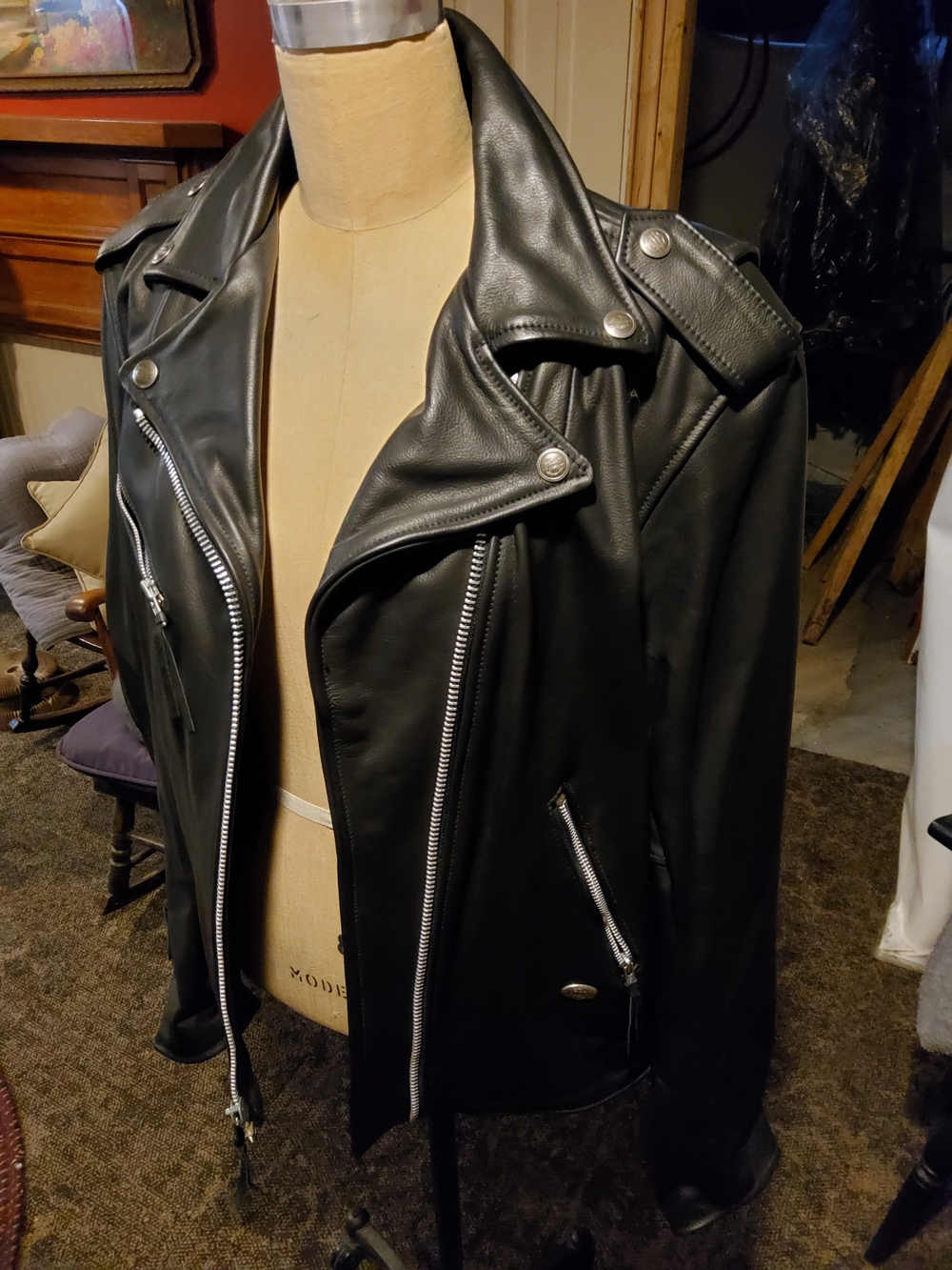 Harley-Davidson Black Leather Women's Moto Jacket with Silver Hardware Womens M.